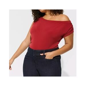 Torrid Studio Knit Off Shoulder Cowl Top Rhubarb Red Size 2 18/20 NTW